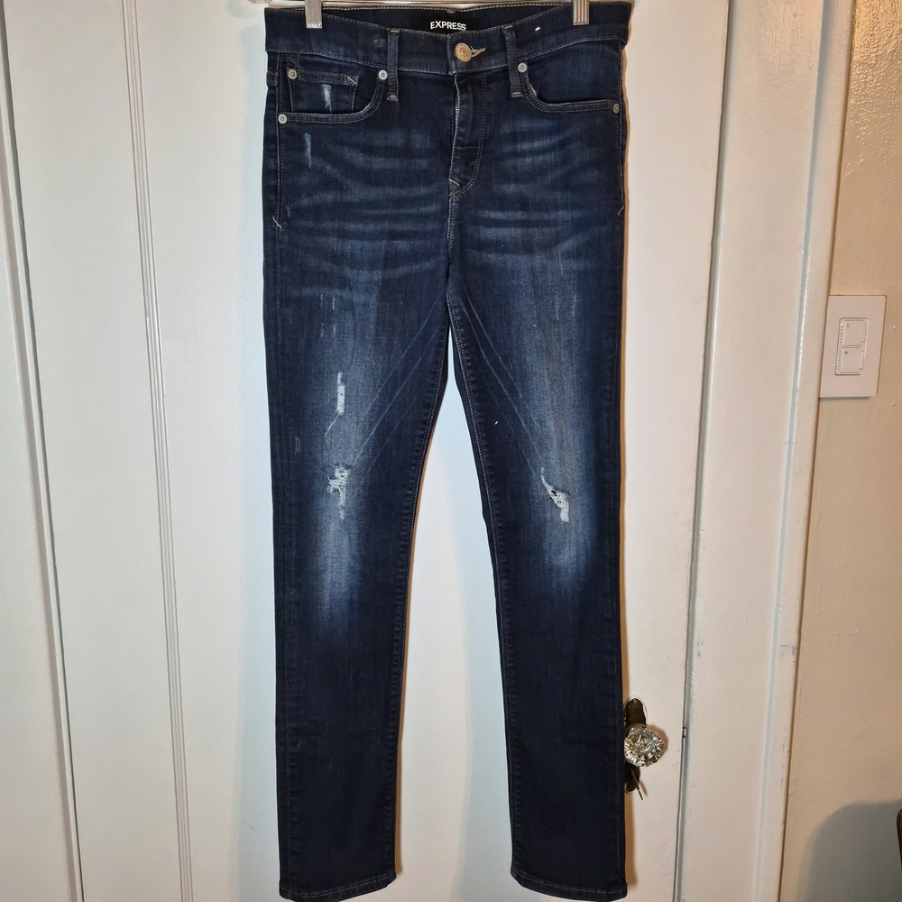 Express‎ Dark Blue Skinny Jeans Womens Sz 6R Distressed